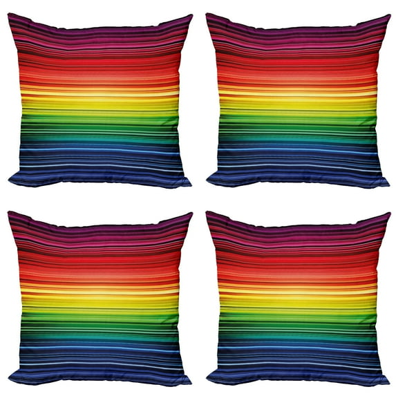 Ambesonne Abstract Throw Pillow Cover 4 Pack, Rainbow Stripes Neon, 20", Multicolor