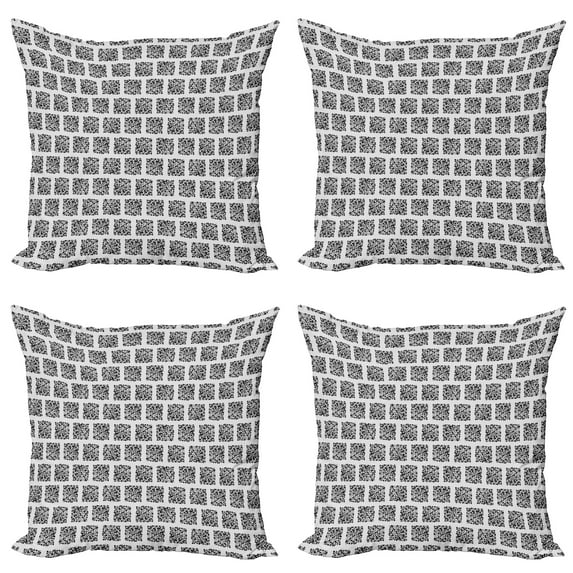 Ambesonne Abstract Throw Pillow Cover 4 Pack, Retro Dotted Squares, 20", Black and Coconut