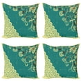 thumbnail image 1 of Ambesonne Abstract Throw Pillow Cover 4 Pack, Retro Flora Lace Frame, 24", White and Jade Green, 1 of 7