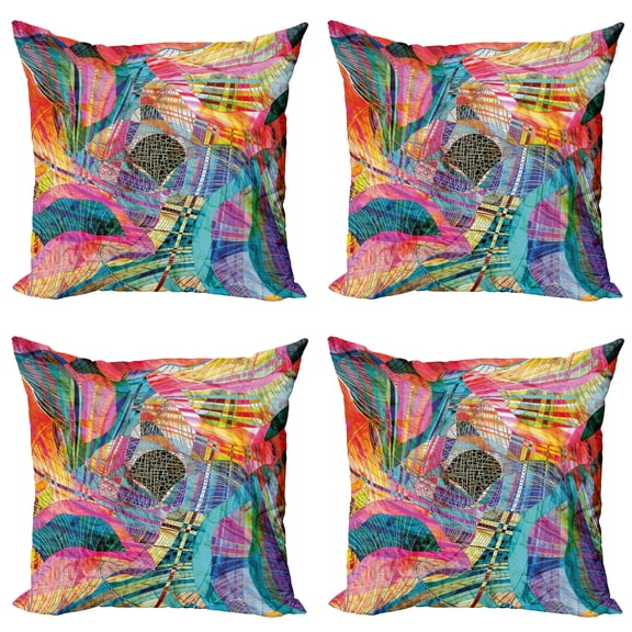 Ambesonne Abstract Throw Pillow Cover 4 Pack, Retro Graphic, 20", Multicolor