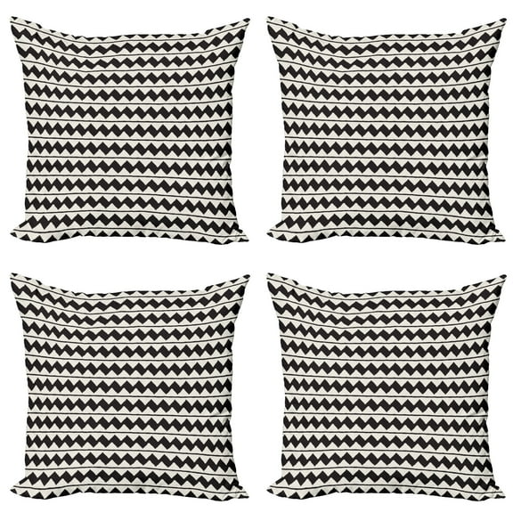 Ambesonne Abstract Throw Pillow Cover 4 Pack, Retro Grunge Lines Zigzags, 18", Eggshell Chestnut Brown