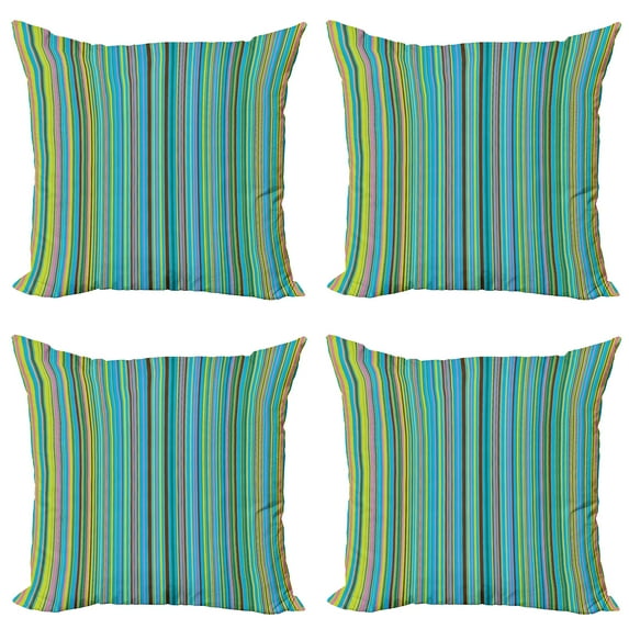 Ambesonne Abstract Throw Pillow Cover 4 Pack, Retro Thin Stripes, 18", Multicolor
