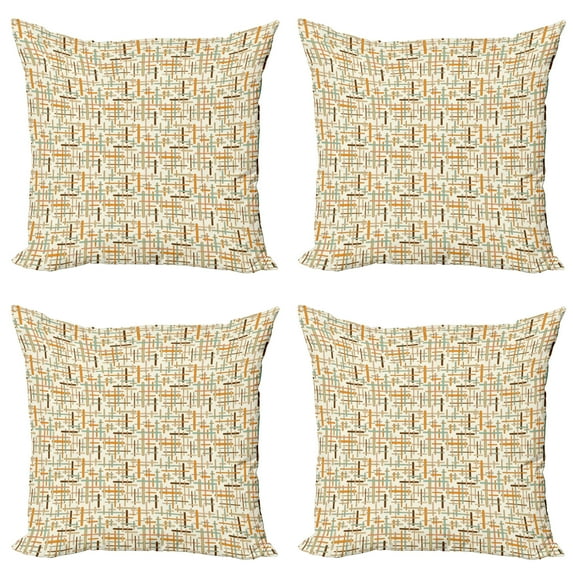 Ambesonne Abstract Throw Pillow Cover 4 Pack, Rounded Colorful Lines, 18", Orange Pale Blue Brown