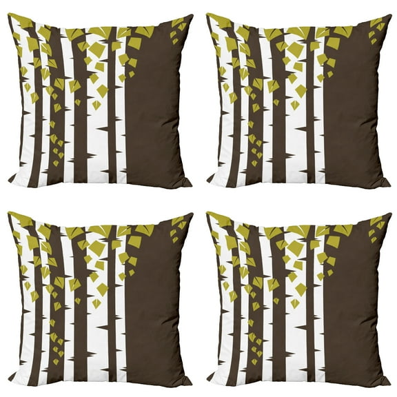 Ambesonne Abstract Throw Pillow Cover 4 Pack, Silhouette of Tree, 20", Brown Green and White