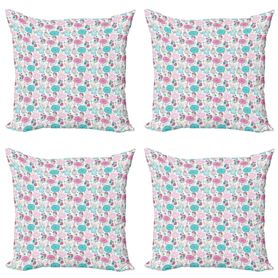 Ambesonne Abstract Throw Pillow Cover 4 Pack, Sketched Tulip Flowers, 16", Teal Pink and Taupe