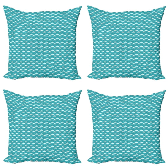 Ambesonne Abstract Throw Pillow Cover 4 Pack, Snowflakes and Clouds, 16", Dark Seafoam White