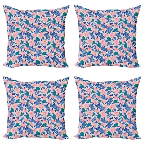 Ambesonne Abstract Throw Pillow Cover 4 Pack, Soft Exotic Flower Leaves, 16", Pale Rose Multicolor