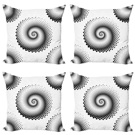 Ambesonne Abstract Throw Pillow Cover 4 Pack, Spiral Dots Pattern, 18", Black White