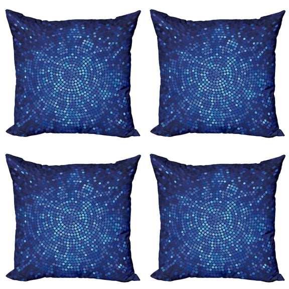 Ambesonne Abstract Throw Pillow Cover 4 Pack, Spiral Mosaic Dots, 16", Navy and Violet Blue