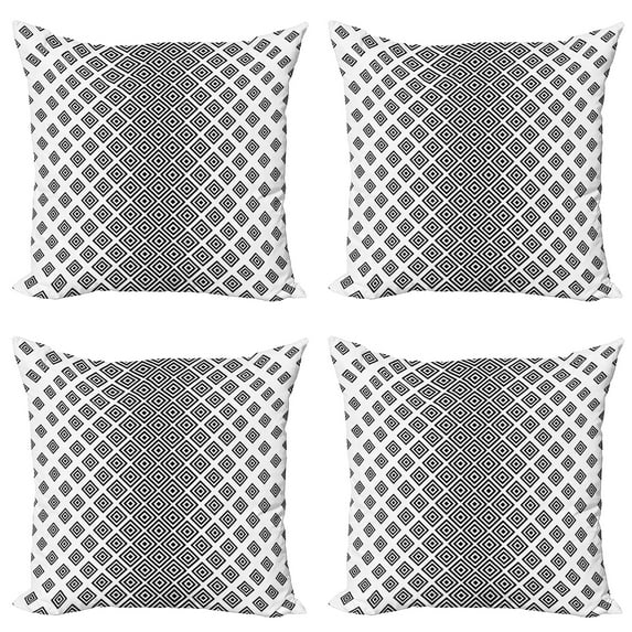 Ambesonne Abstract Throw Pillow Cover 4 Pack, Square Shape Geometric, 16", Black White