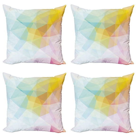 Ambesonne Abstract Throw Pillow Cover 4 Pack, Squares and Sharp Line, 18", Pale Blue Yellow