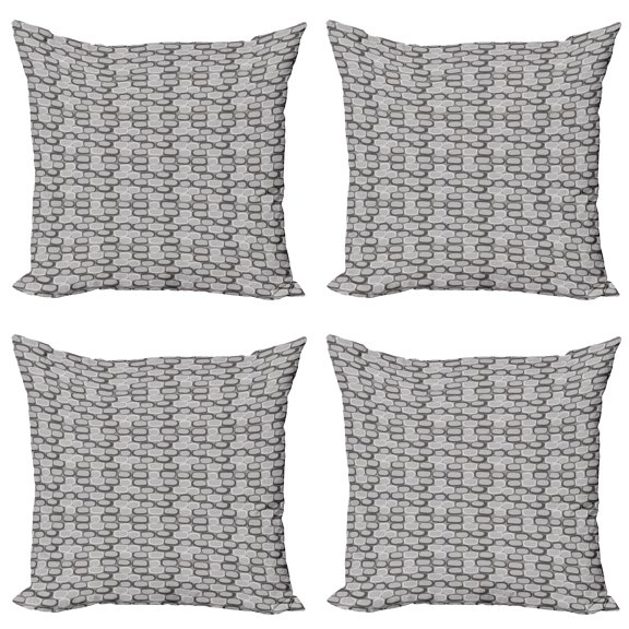 Ambesonne Abstract Throw Pillow Cover 4 Pack, Stone Wall Pattern, 18", Grey Pale Grey
