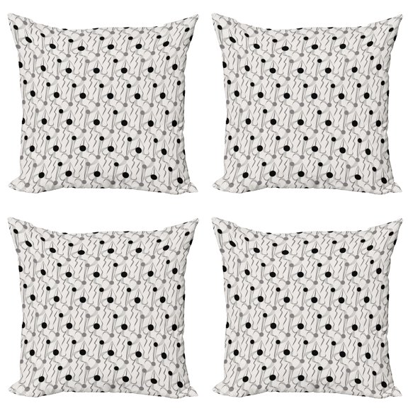 Ambesonne Abstract Throw Pillow Cover 4 Pack, Streamlines and Circles, 16", Eggshell Black and Grey