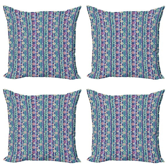 Ambesonne Abstract Throw Pillow Cover 4 Pack, Stripes Circles Party, 16", Multicolor