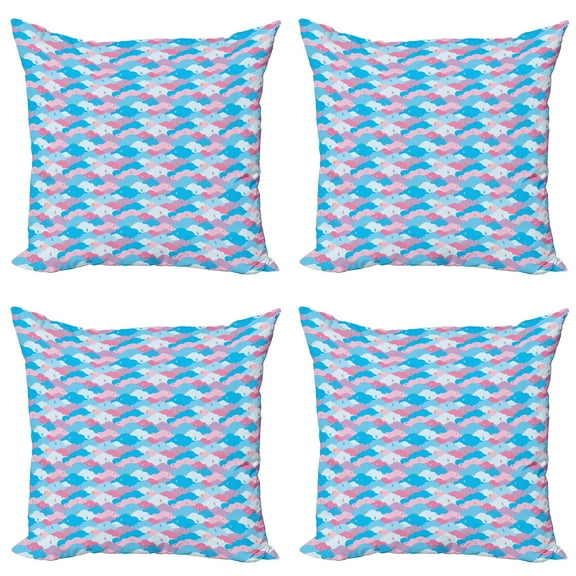 Ambesonne Abstract Throw Pillow Cover 4 Pack, Style Rain Clouds, 18", Sky Blue Pink and Lilac