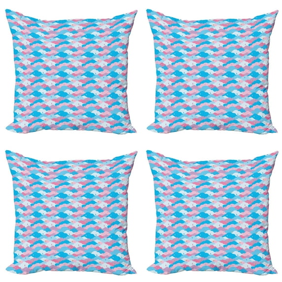 Ambesonne Abstract Throw Pillow Cover 4 Pack, Style Rain Clouds, 18", Sky Blue Pink and Lilac