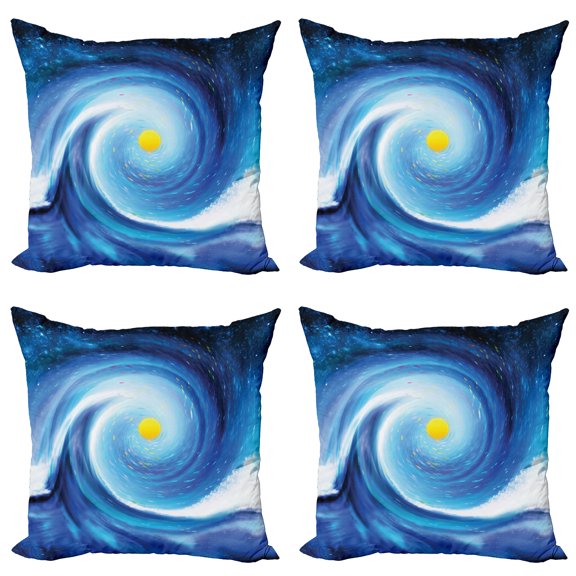 Ambesonne Abstract Throw Pillow Cover 4 Pack, Surfer Wavy Sun, 20", Blue White and Yellow