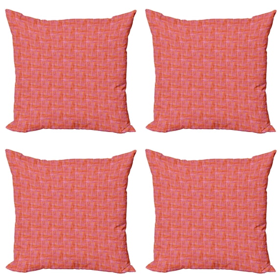 Ambesonne Abstract Throw Pillow Cover 4 Pack, Surreal Tartan, 18", Fuchsia Dark Coral