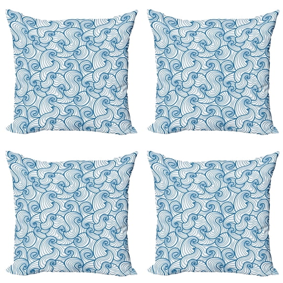 Ambesonne Abstract Throw Pillow Cover 4 Pack, Swirling Oceanic Waves, 24", Sea Blue and White