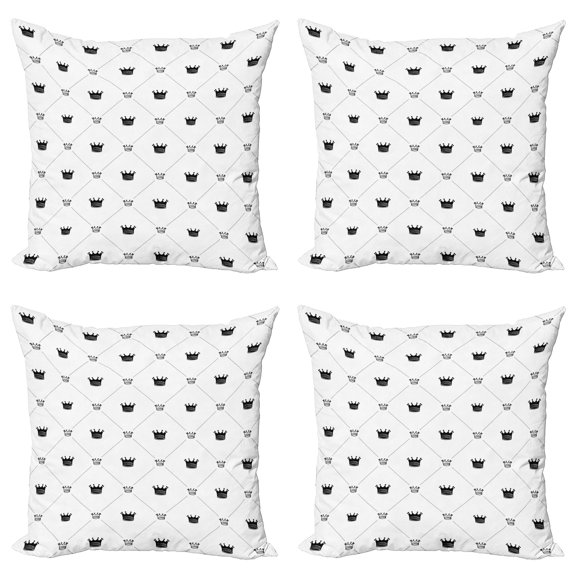 Ambesonne Abstract Throw Pillow Cover 4 Pack, Traditional Crown Sign, 16", White Black