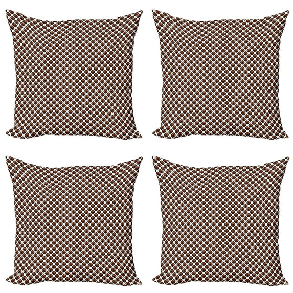 Ambesonne Abstract Throw Pillow Cover 4 Pack, Traditional Oval Motif, 16", Brown Black White