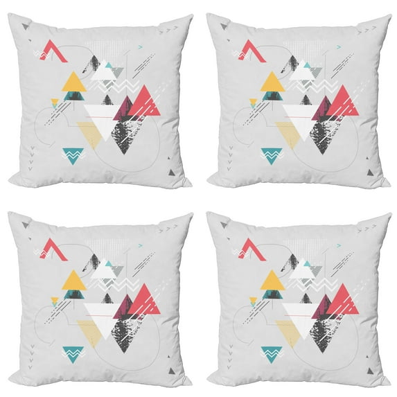 Ambesonne Abstract Throw Pillow Cover 4 Pack, Triangle Geometric, 16", Mustard Pale Grey Teal