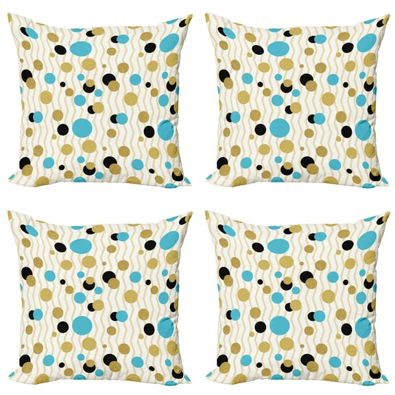 Ambesonne Abstract Throw Pillow Cover 4 Pack, Trippy Geometric Round, 18", Aqua