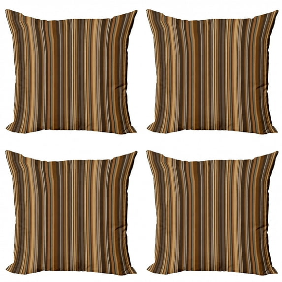 Ambesonne Abstract Throw Pillow Cover 4 Pack, Vertical Color Lines, 16", Pale Caramel Chocolate