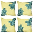 thumbnail image 1 of Ambesonne Abstract Throw Pillow Cover 4 Pack, Vintage Floral Spiral, 16", Yellow Blue, 1 of 7