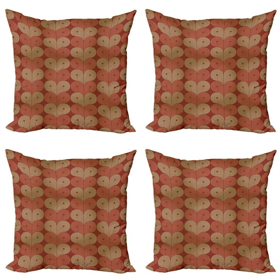 Ambesonne Abstract Throw Pillow Cover 4 Pack, Vintage Striped Swirls, 18", Paprika Camel