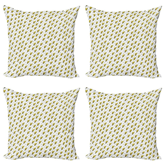 Ambesonne Abstract Throw Pillow Cover 4 Pack, Vintage Thunder Bolts, 24", Yellow Black White