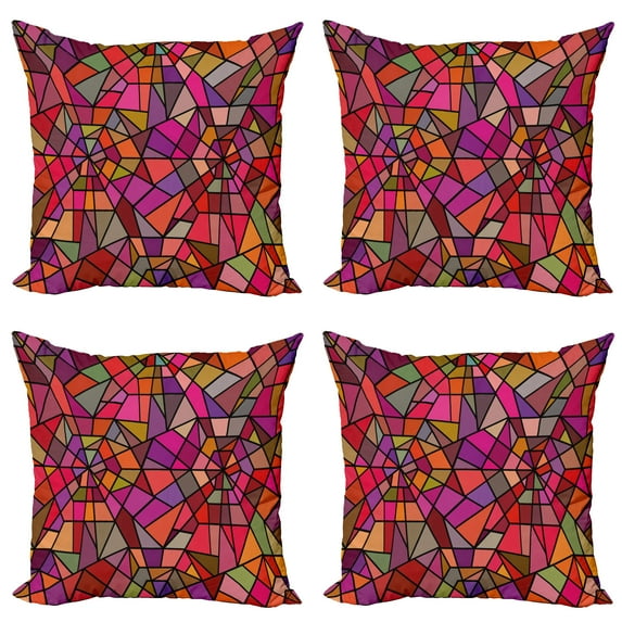 Ambesonne Abstract Throw Pillow Cover 4 Pack, Vitray Mosaic Triangle, 24", Multicolor