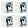 thumbnail image 1 of Ambesonne Abstract Throw Pillow Cover 4 Pack, Watercolor Woman Image, 24", Coconut Blue and Black, 1 of 6