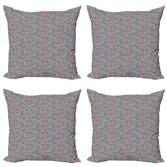 Ambesonne Abstract Throw Pillow Cover 4 Pack, Waves and Roses, 16", Multicolor