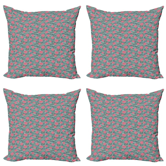 Ambesonne Abstract Throw Pillow Cover 4 Pack, Waves and Roses, 24", Multicolor