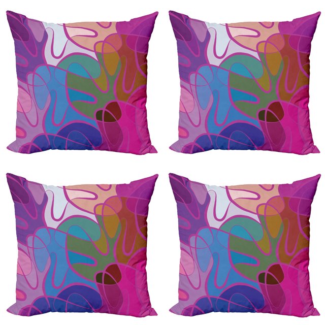 Ambesonne Abstract Throw Pillow Cover 4 Pack, Waves in Hand-drawn Style, 24", Multicolor