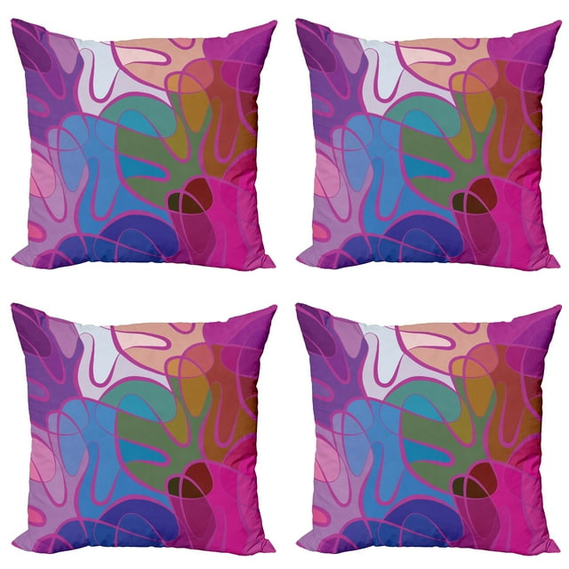 Ambesonne Abstract Throw Pillow Cover 4 Pack, Waves in Hand-drawn Style, 24", Multicolor
