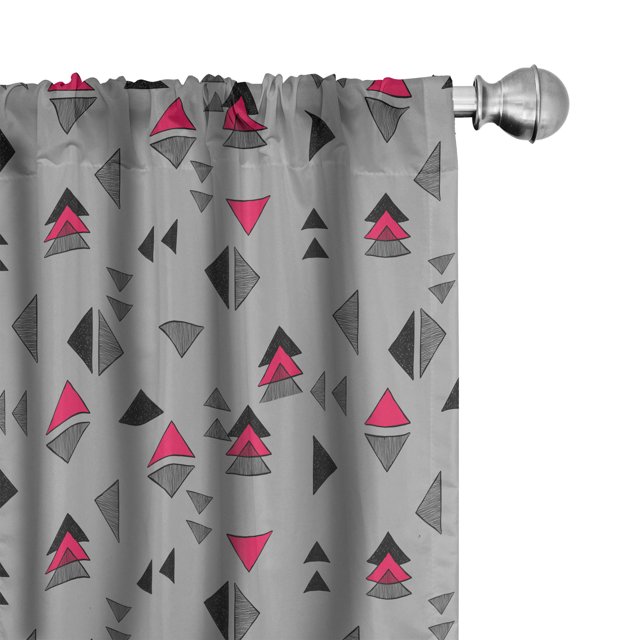 Ambesonne Abstract Triangle 4-Panel Curtains, Pastel Shapes, 56"x95", Grey Pink Charcoal Grey