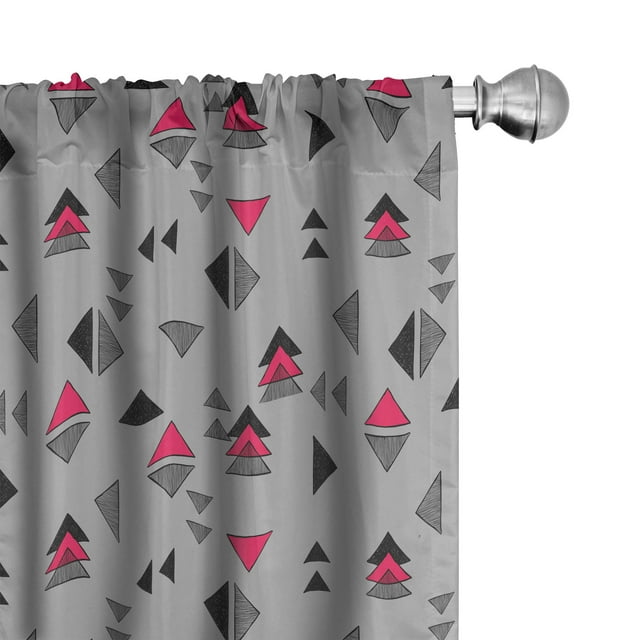 Ambesonne Abstract Triangle 4-Panel Curtains, Pastel Shapes, 56"x95", Grey Pink Charcoal Grey
