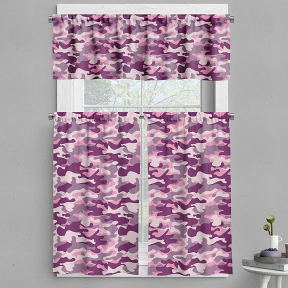 Ambesonne Abstract Valance & Curtain, Army Camouflage Patterns, 55"x30", Plum Pale Pink Mauve