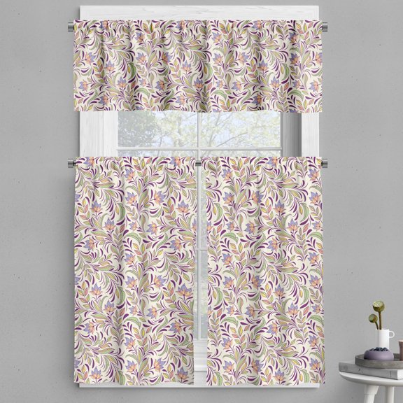 Ambesonne Abstract Valance & Curtain, Bouquet of Romance, 55"x30", Pale Green Lavender
