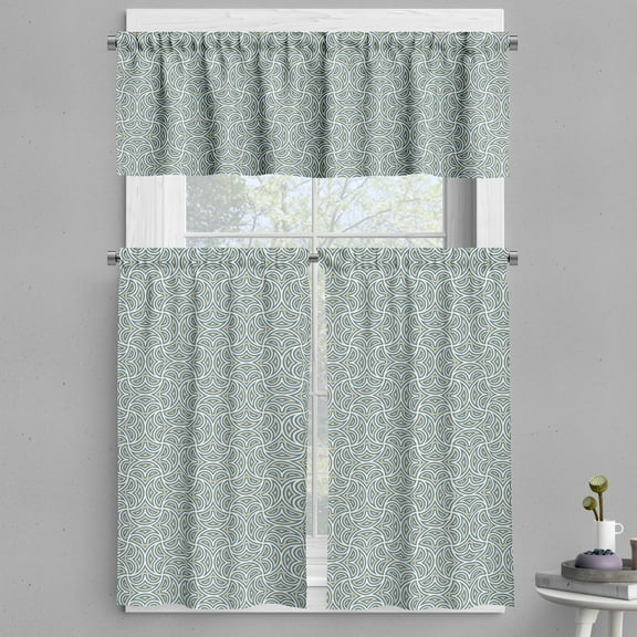 Ambesonne Abstract Valance & Curtain, Celtic European Motifs, 55"x45", Pale Yellow Slate Blue