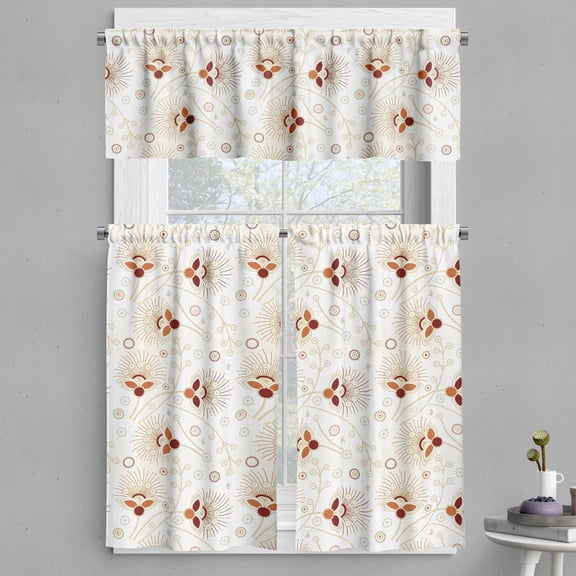 Ambesonne Abstract Valance & Curtain, Chevrons and Flowers, 55"x45", Burgundy Orange Cream