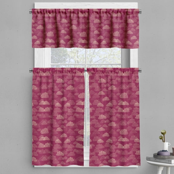 Ambesonne Abstract Valance & Curtain, Clouds Modern Stripes Rain, 55"x45", Dark Magenta Beige