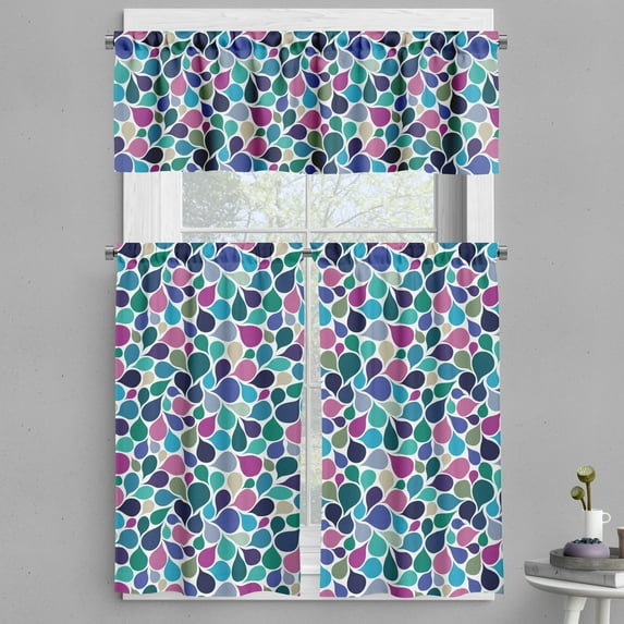 Ambesonne Abstract Valance & Curtain, Colorful Raindrops, 55"x36", Multicolor