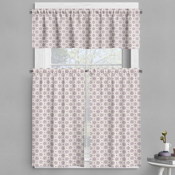 Ambesonne Abstract Valance & Curtain, Continuous Grid Lines Art, 55"x24", Pale Eggplant and Dark Tan
