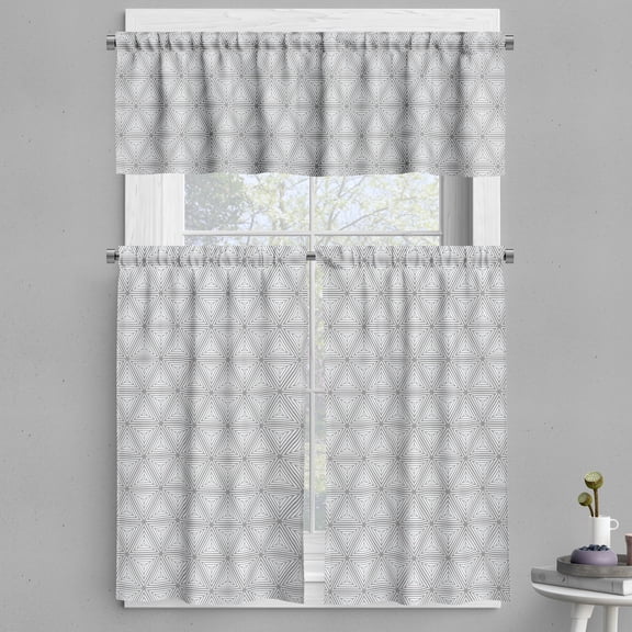 Ambesonne Abstract Valance & Curtain, Diagonal Star Shapes Motif, 55"x30", Taupe Grey White