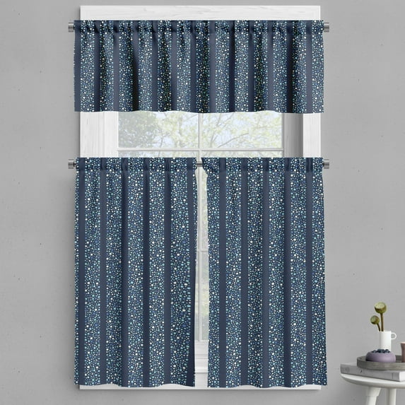 Ambesonne Abstract Valance & Curtain, Dots Circles Striped, 55"x45", Indigo Violet Blue