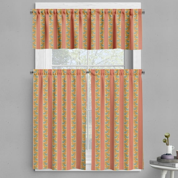 Ambesonne Abstract Valance & Curtain, Funky Geometric Retro Art, 55"x45", Dark Coral Apricot