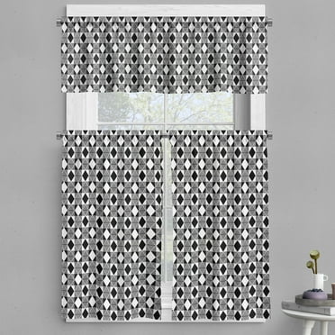 Ambesonne Abstract Valance & Curtain, Geometric Diamond Style, 55"x30", Black and White